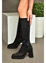 Fox Shoes R282230302 Black Suede Platform Chunky Heel Women's Elastic Back Boots