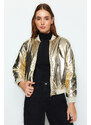 Trendyol Gold Oversize Shiny Bomber vodoodpudivý bundový kabát