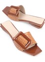 Capone Outfitters Capone Low Heels With Buckle Patent Leather Crocodile Light Green Women's Slippers.