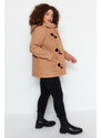 Trendyol Curve Camel Button Closure Hooded Cachet Coat