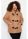 Trendyol Curve Camel Button Closure Hooded Cachet Coat