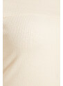 Trendyol béžové vypasované Carmen límec žebrované měkké texturované midi strečové pletené šaty