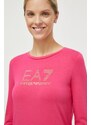 Tričko s dlouhým rukávem EA7 Emporio Armani růžová barva