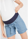 bonprix Těhotenské šortky ze lnu v džínovém vzhledu Modrá
