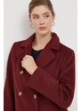 Vlněný kabát Pepe Jeans vínová barva, přechodný, dvouřadový