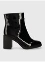 Nízké kozačky Calvin Klein Jeans MID BLOCK HEEL BOOT NAPLAK WN dámské, černá barva, na podpatku, YW0YW01258