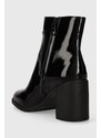 Nízké kozačky Calvin Klein Jeans MID BLOCK HEEL BOOT NAPLAK WN dámské, černá barva, na podpatku, YW0YW01258