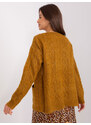 Fashionhunters Tmavě žlutý dámský kabelový pletený svetr