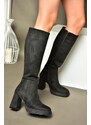 Fox Shoes R282230102 Black Suede Platform Women's Thick Heeled Boots