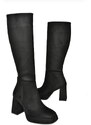 Fox Shoes R282230102 Black Suede Platform Women's Thick Heeled Boots