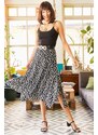 Olalook Women's Black Beads Asymmetrical Patterned Skirt