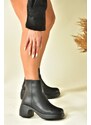 Fox Shoes Black Thick Short Women's Heeled Daily Boots
