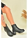 Fox Shoes Black Thick Short Women's Heeled Daily Boots