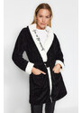 Trendyol Black Belted Pocket Slogan Embroidered Wellsoft Knitted Dressing Gown