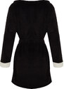 Trendyol Black Belted Pocket Slogan Embroidered Wellsoft Knitted Dressing Gown