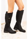 Fox Shoes Black Faux Leather Women's Boots