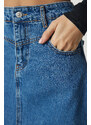 Happiness İstanbul Women's Blue Slit and Tasseled Denim Skirt