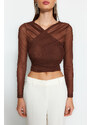 Trendyol Brown Draped Tulle Body