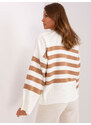Fashionhunters Ecru-camel dámský oversize pruhovaný svetr