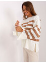 Fashionhunters Ecru-camel dámský oversize pruhovaný svetr
