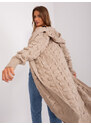 Fashionhunters Tmavě béžový dámský kardigan s kapucí