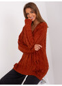 Fashionhunters Tmavě oranžový dlouhý svetr s kabely