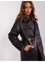 Fashionhunters Černá péřová zimní bunda s prošíváním