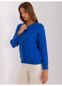 Fashionhunters Kobaltově modrý kabelový pletený svetr