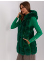 Fashionhunters Tmavě zelená kožešinová vesta s podšívkou