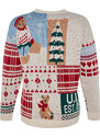 Trendyol Stone Christmas Themed Oversize Soft Textured Patterned Knitwear Sweater