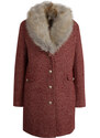 Orsay Červený dámský vzorovaný kabát s umělým kožíškem - Dámské