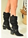 Fox Shoes Black Suede Low Heeled Cowboy Model Boots