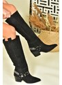 Fox Shoes Black Suede Low Heeled Cowboy Model Boots