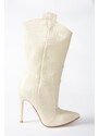 Fox Shoes Women's Beige Crocodile Print High Thin Heeled Boots