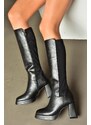 Fox Shoes R282230309 Women's Black Platform Chunky Heeled Boots with Elastic Back