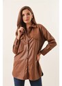 By Saygı Leather Shirt with Double Pockets Tan