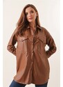 By Saygı Leather Shirt with Double Pockets Tan