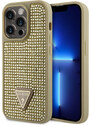 Ochranný kryt pro iPhone 15 Pro - Guess, Rhinestones Triangle Metal Logo Gold