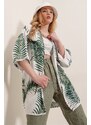 HAKKE Women's Green Patterned Guipure Detailed Viscose Kimono