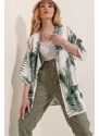 HAKKE Women's Green Patterned Guipure Detailed Viscose Kimono