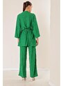 By Saygı Crescent Pants Kimono Set With Pockets Green