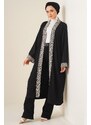 Bigdart 5865 Embroidered Knitted Long Kimono - Black