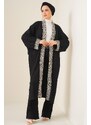 Bigdart 5865 Embroidered Knitted Long Kimono - Black