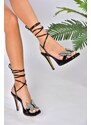 Fox Shoes P404690109 Black Women's Evening Dress Shoes with Lace-Up Thin Heels
