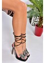 Fox Shoes P404690109 Black Women's Evening Dress Shoes with Lace-Up Thin Heels