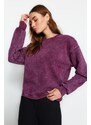 Trendyol Violet Antiqued/Faded Effect Thicker Fleece Inside Oversized/Wide Knitted Sweatshirt