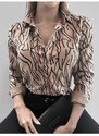 armonika Women's Mink Stripe Pattern Long Sleeve Shirt