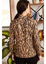 armonika Women's Mink Stripe Pattern Long Sleeve Shirt