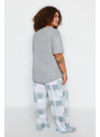 Trendyol Curve Gray Printed Checkered Knitted Pajamas Set