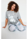 Trendyol Curve Gray Printed Checkered Knitted Pajamas Set